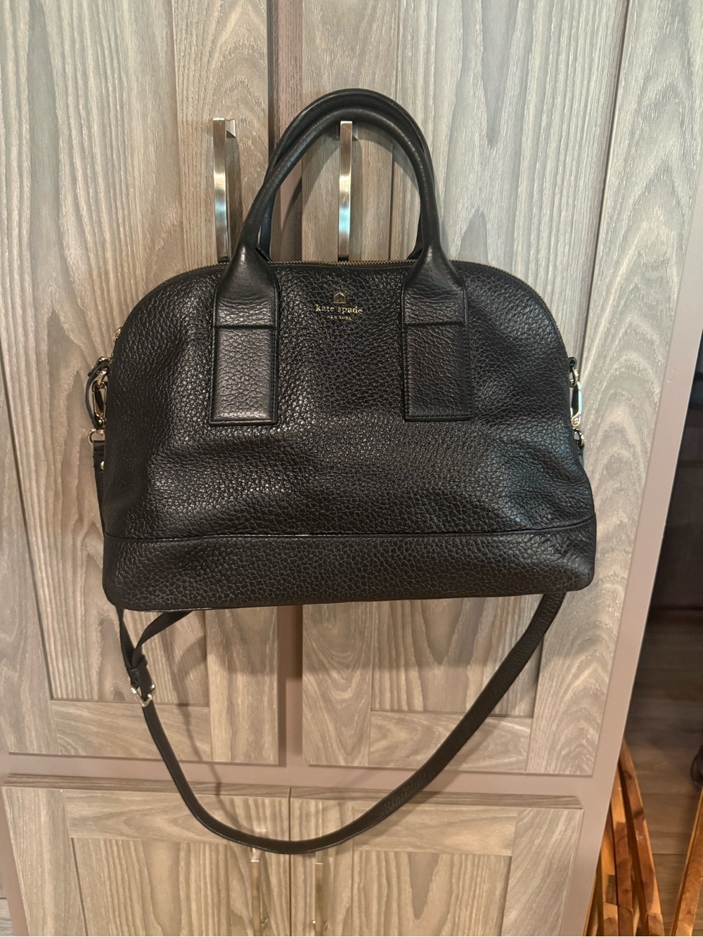 Kate Spade Black Pebbled Leather Satchel with Detachable Strap